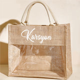 Customized Text Burlap Semi-Transparent Tote Bag