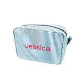 Monogrammed Seersucker Toiletry Bag: Custom Bridesmaid Makeup Bag (Test)