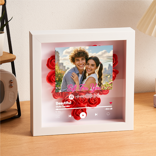 Custom Music Code & Photo  Heart Shaped Flower Photo Frame