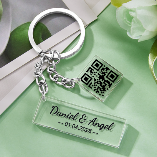 Custom QR Code & Couple's Anniversary Acrylic Keychain